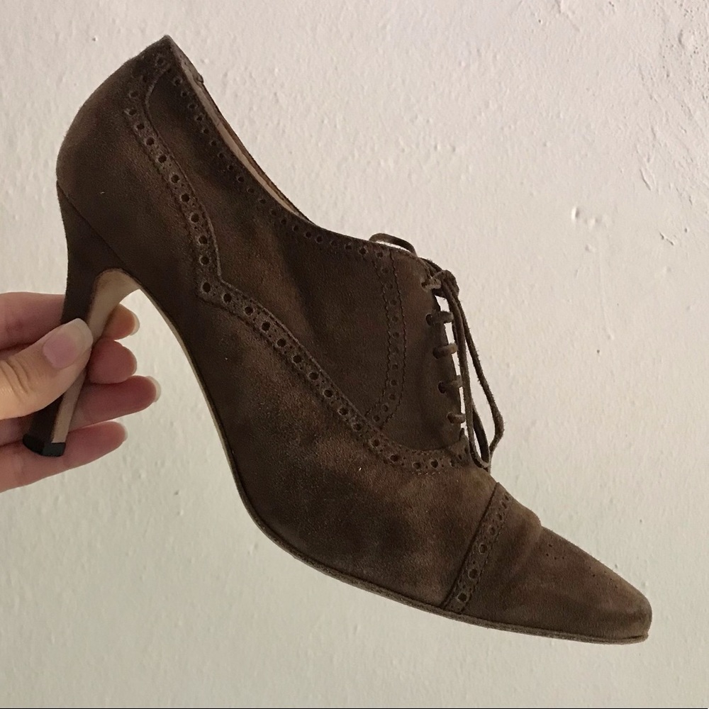 Manolo Blahnik Suede Lace Up Bootie Pumps 40
